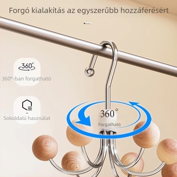Gardróbakasztó forgatható hatszárú kialakítással, vasból készült, teherbírás 3–5 kg, többfunkciós tároló akasztó