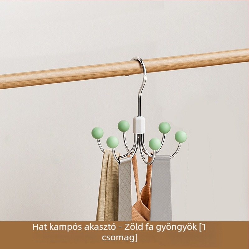 Gardróbakasztó forgatható hatszárú kialakítással, vasból készült, teherbírás 3–5 kg, többfunkciós tároló akasztó