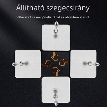 Rozsdamentes acél falikötő ragasztóval – lyukasztás nélküli, 5–10 kg teherbírás, egynél több kampó fotókeretekhez