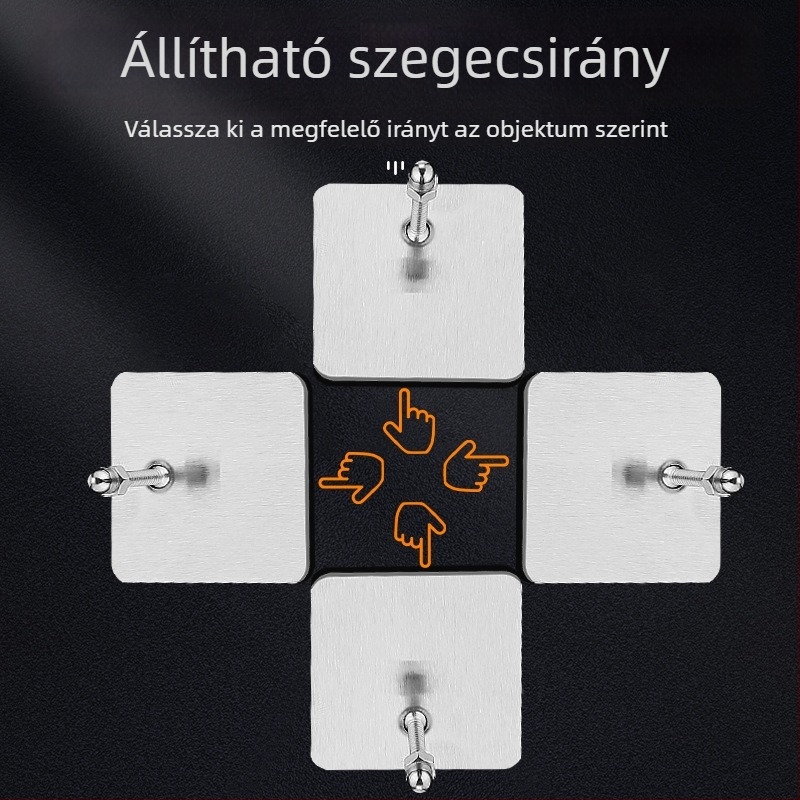 Rozsdamentes acél falikötő ragasztóval – lyukasztás nélküli, 5–10 kg teherbírás, egynél több kampó fotókeretekhez