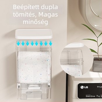 Fali PET műanyag mosószer-tároló – átlátszó, fúrás nélküli szerelés, 800-1000 ml, por- és nedvességálló