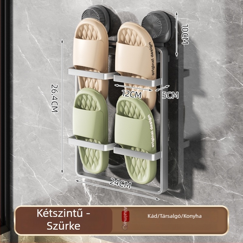 Fürdőszobai papucsos polc, falra szerelhető, fúrás nélkül, rozsdamentes acélból, 1 szint, hordozható