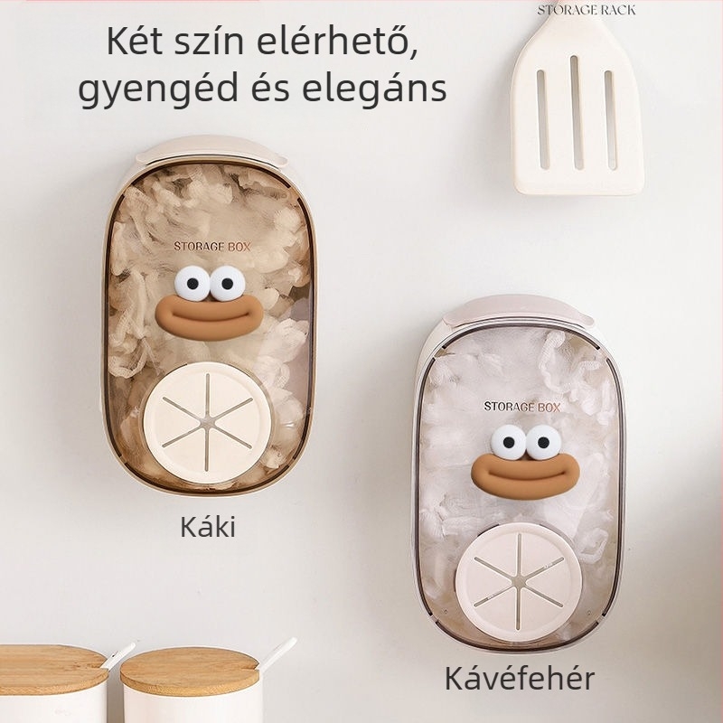 Falra szerelhető műanyag fóliatároló doboz a konyhába — fúrás nélkül, mesefigurás mintával, tárolás