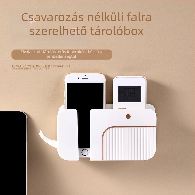 Telefon falra szerelhető tároló — műanyag, közepes modell, többfunkcionális éjjeliszekrény-szerű polc, telepítés és fúrás nélkül
