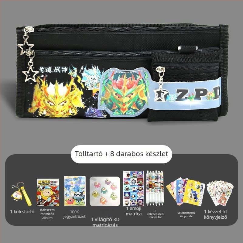 Monkey King vászon tolltartó – Nagy kapacitású gyerek-stílusú, általános és középiskolásoknak