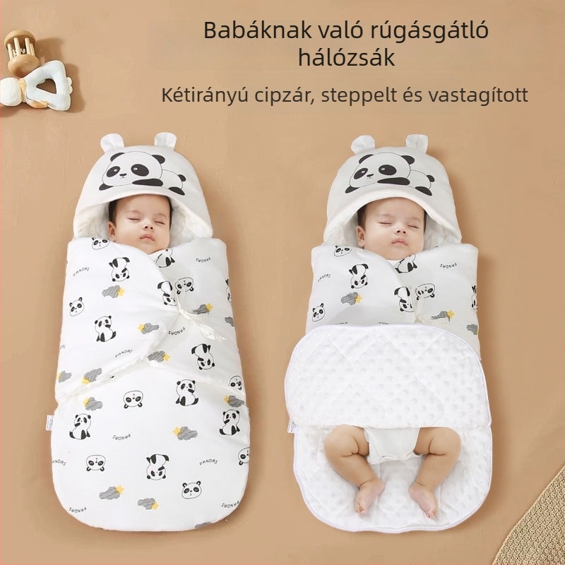 Újszülött: egyben alvózsák integrált anti-kick takaróval, 100% pamut, őszi-téli használatra.