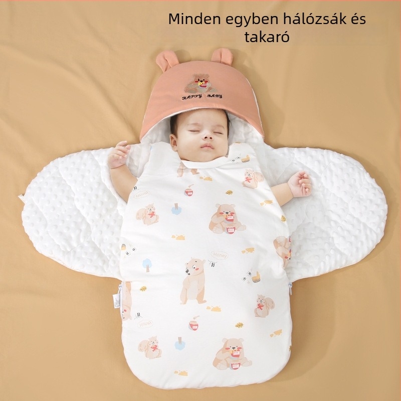 Újszülött: egyben alvózsák integrált anti-kick takaróval, 100% pamut, őszi-téli használatra.