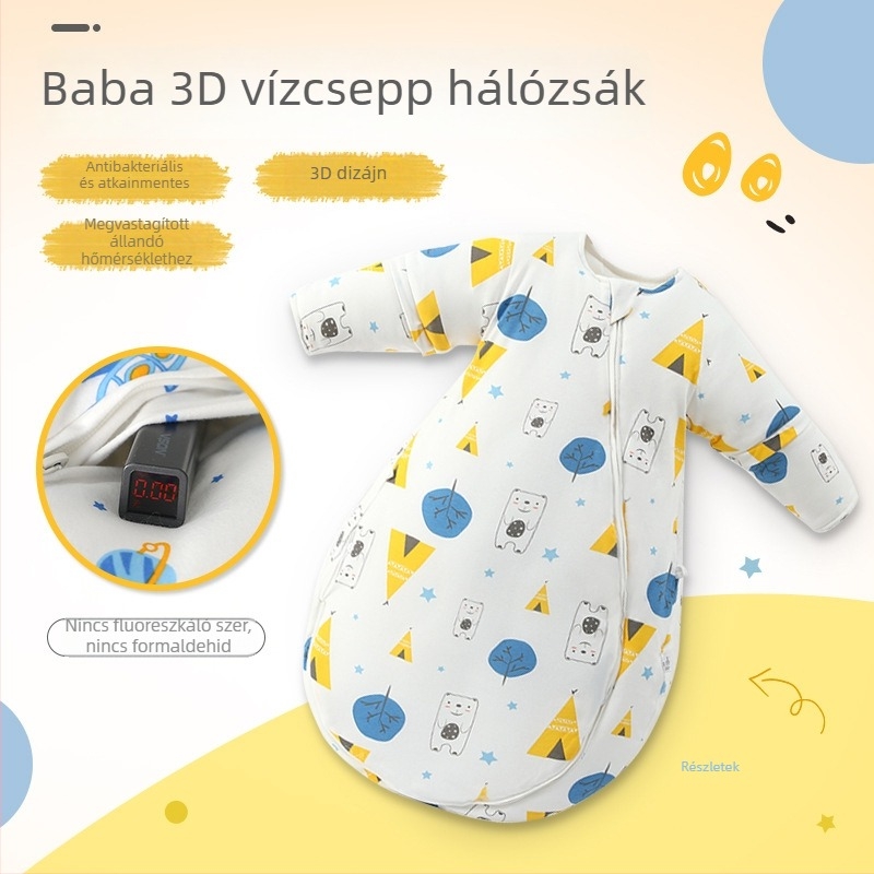 Baba téli alvózsák 100% pamutból, vastag, egyrészes dizájn, levehető ujjaival, állandó hőmérsékletet tart