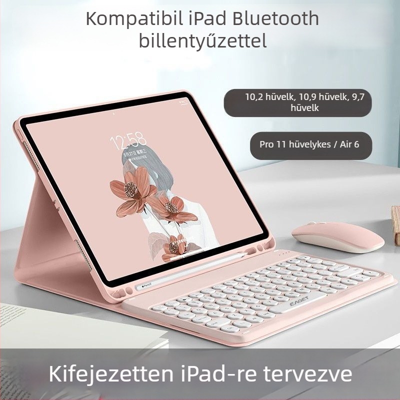 iPad tok Bluetooth billentyűzettel és integrált védelemmel, mágneses zár és stylus rekesz; kompatibilis iPad Mini 6, iPad Air 4/5 és iPad Pro 11