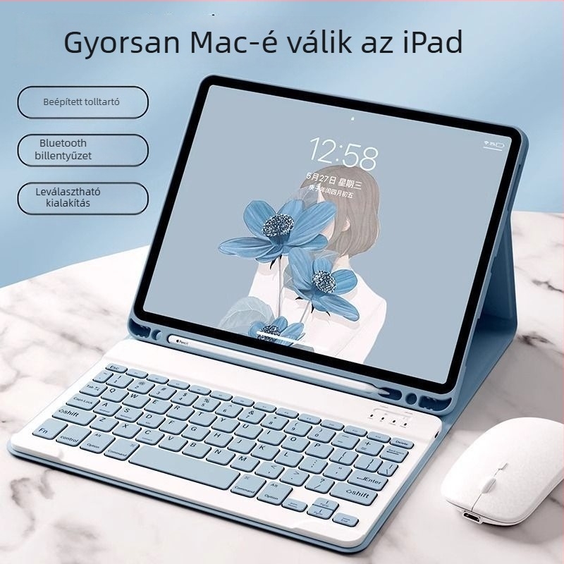 iPad tok Bluetooth billentyűzettel és integrált védelemmel, mágneses zár és stylus rekesz; kompatibilis iPad Mini 6, iPad Air 4/5 és iPad Pro 11