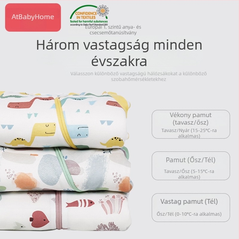 Baba hálózsák ujjakkal, vastag minden évszakra, pamut, antibakteriális, hőmérséklet-szabályozó, nedvesség-elvezető, rajzolt mintával