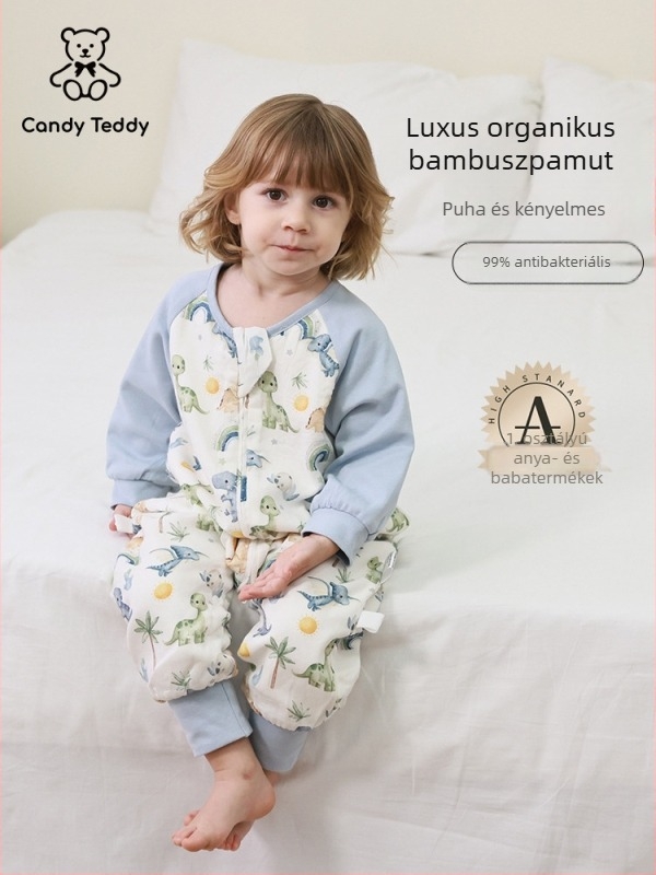 Candy Teddy Bambuszrostból készült egész éves baba alvózsák, osztott lábakkal, babáknak és kisgyerekeknek, tavasz–ősz