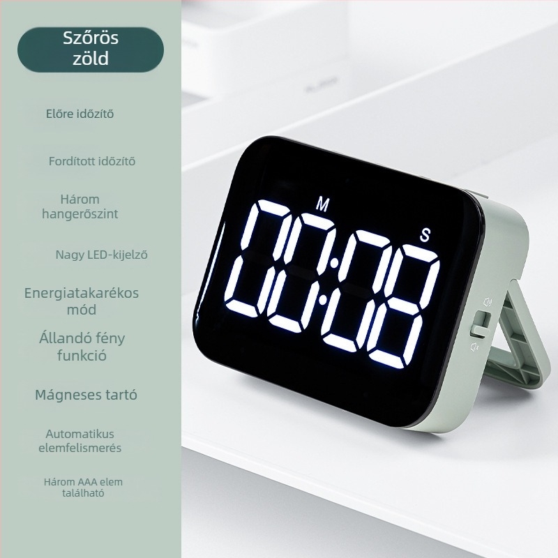 Deli NS883 digitális időmérő hőmérővel, LED kijelző, akkumulátoros működés, ABS ház