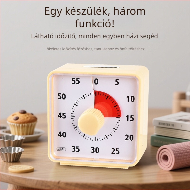 Látható időmérő diákok és gyerekek számára a konyhai főzéshez — kvarc mozgás, analóg mutató kijelző, műanyag ház, elemről működik, riasztás