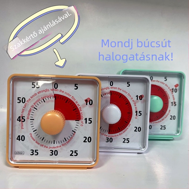 Látható időmérő diákok és gyerekek számára a konyhai főzéshez — kvarc mozgás, analóg mutató kijelző, műanyag ház, elemről működik, riasztás