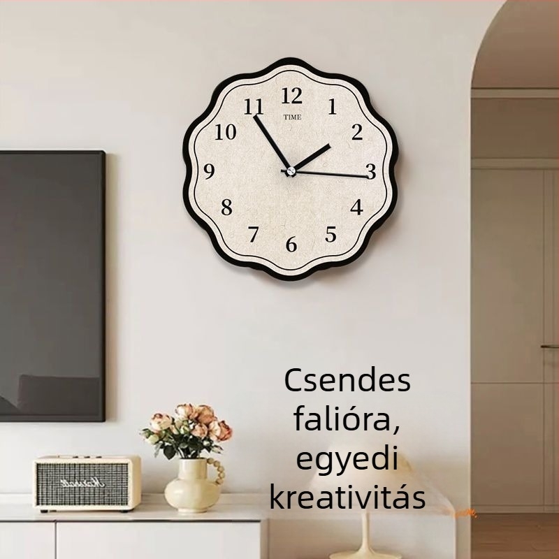 Fali óra – minimalist stílus, egyoldalas, halk kvarc mozgás, elemmel működik, fa tok, laminált papír számlap