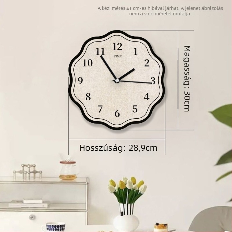 Fali óra – minimalist stílus, egyoldalas, halk kvarc mozgás, elemmel működik, fa tok, laminált papír számlap