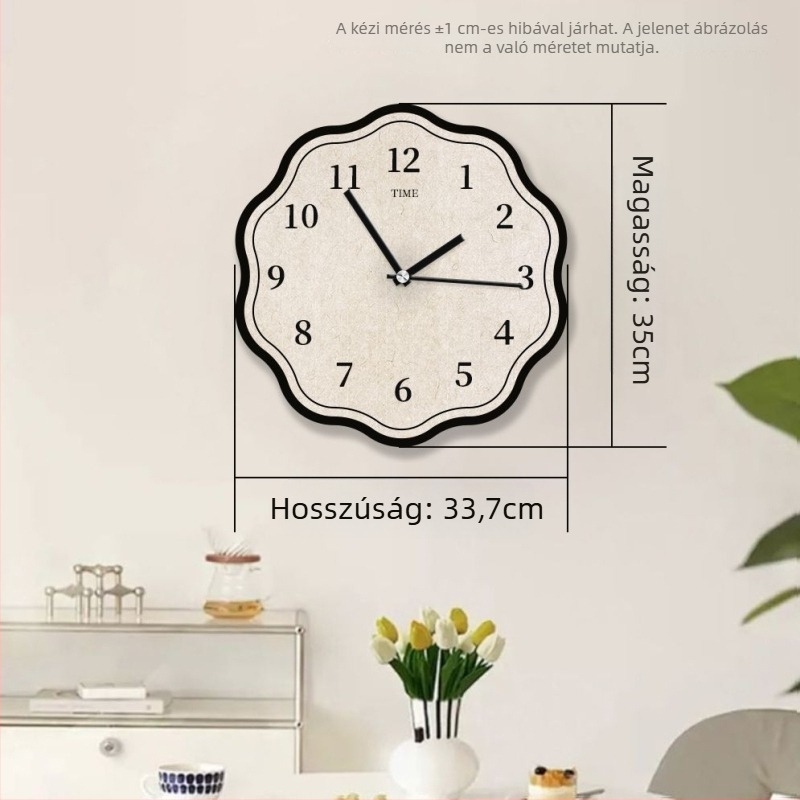 Fali óra – minimalist stílus, egyoldalas, halk kvarc mozgás, elemmel működik, fa tok, laminált papír számlap
