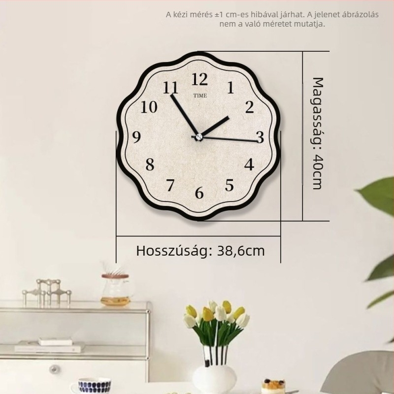 Fali óra – minimalist stílus, egyoldalas, halk kvarc mozgás, elemmel működik, fa tok, laminált papír számlap