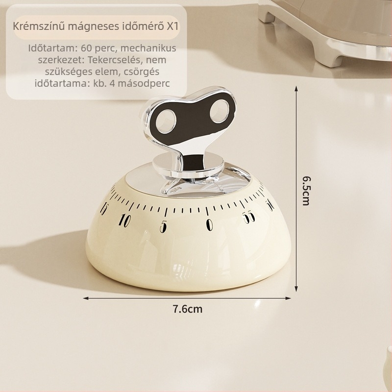 Mágneses visszaszámláló időzítő, mechanikus működés, asztali használatra, ABS test, antik stílus, mutató + szám kijelző