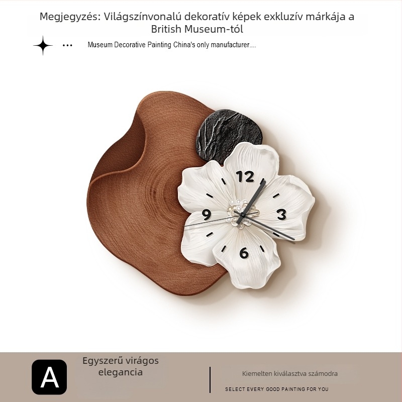 Falióra – eredeti fa virágmintával, nappaliba, számlap laminált papír, napenergia mozgás, akkumulátoros működtetés, modell F99HJ5M6SH68TS