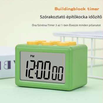 Három az egyben időmérő, csendes elektronikus óra, LCD kijelző, négyzet alakú kivitel, elemről működik