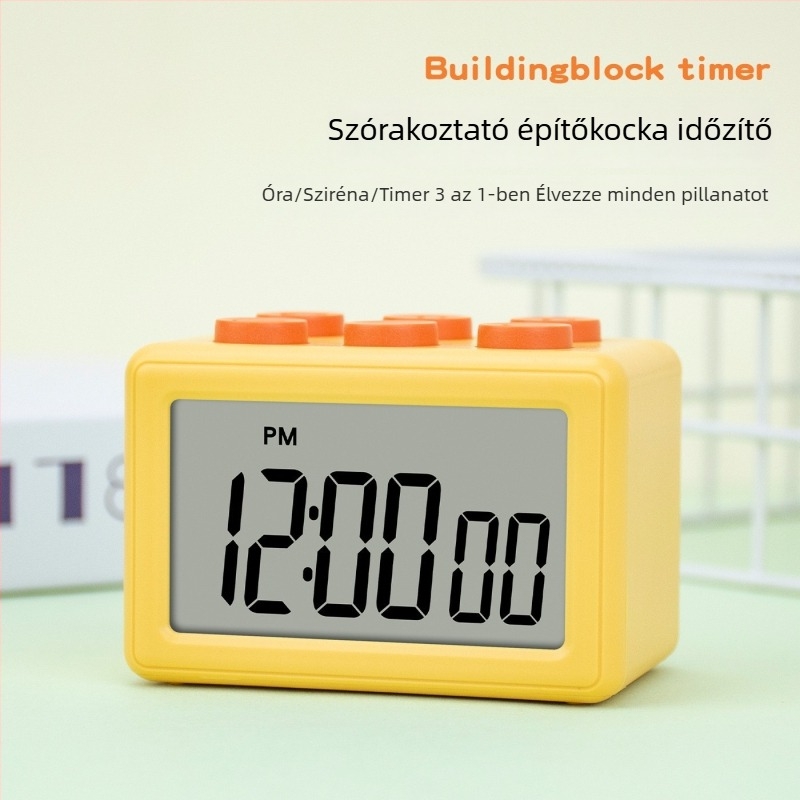 Három az egyben időmérő, csendes elektronikus óra, LCD kijelző, négyzet alakú kivitel, elemről működik