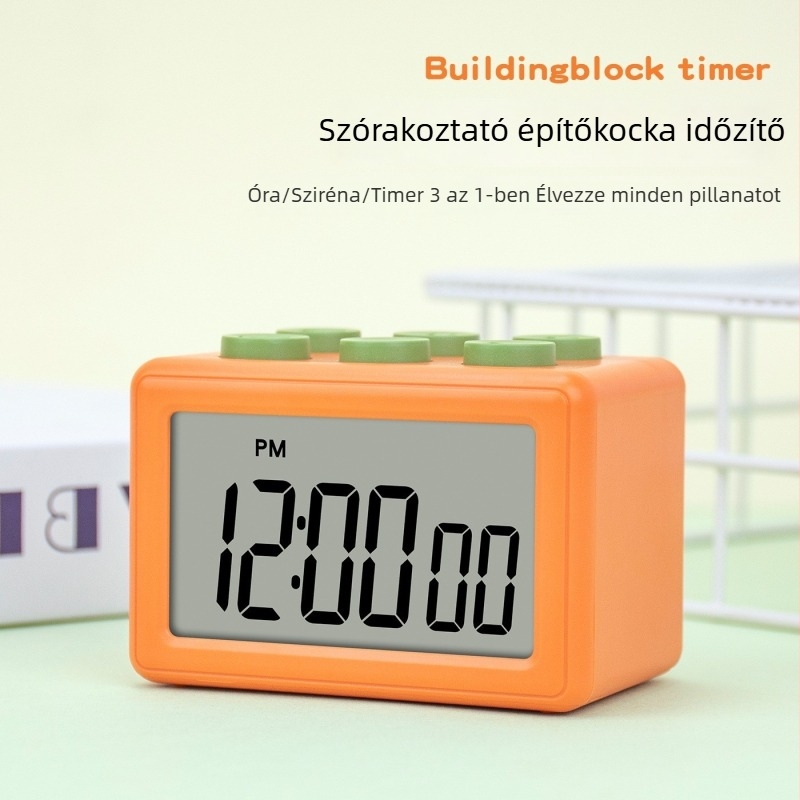 Három az egyben időmérő, csendes elektronikus óra, LCD kijelző, négyzet alakú kivitel, elemről működik