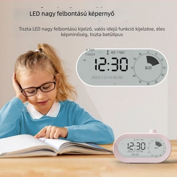 Vizuális időmérő gyerekek tanulásához és irodai használathoz – LED kijelző, ébresztő, naptár és hőmérő