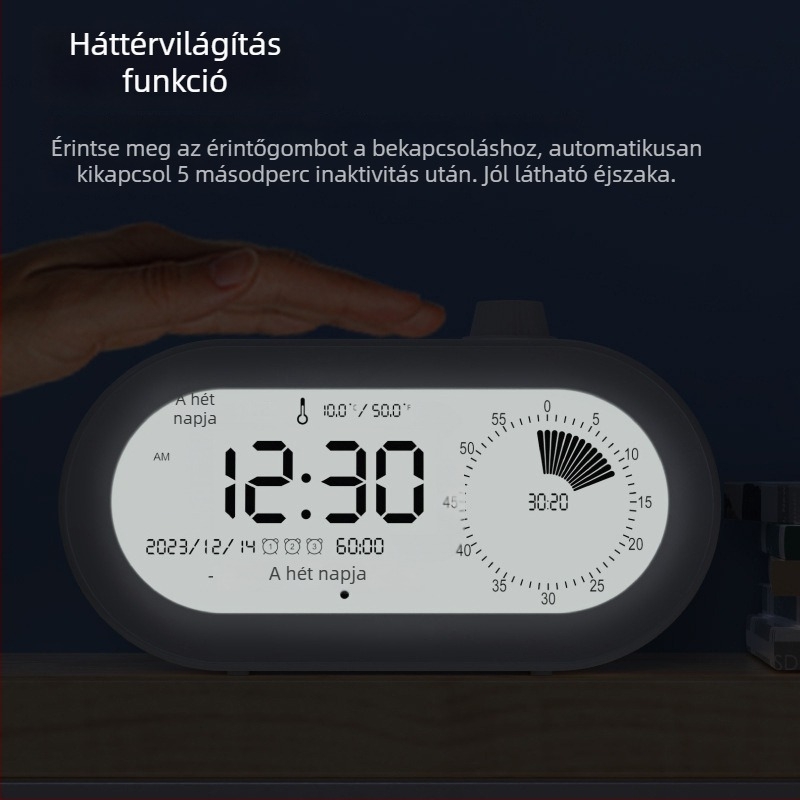 Vizuális időmérő gyerekek tanulásához és irodai használathoz – LED kijelző, ébresztő, naptár és hőmérő