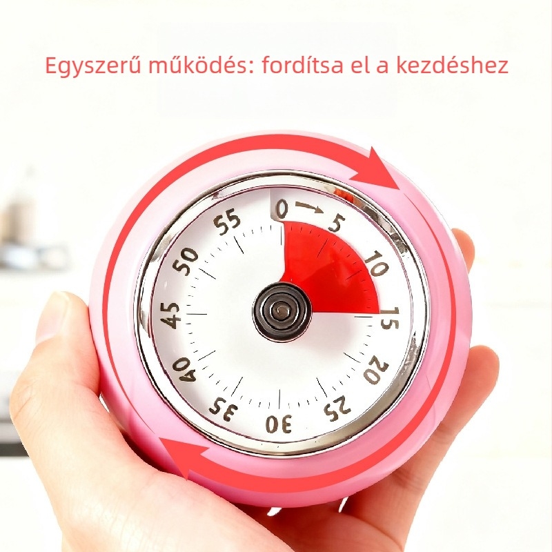 Vizuális konyhai időmérő mágneses rögzítéssel, analóg kijelző számokkal, kvarc mozgású, elemmel működik