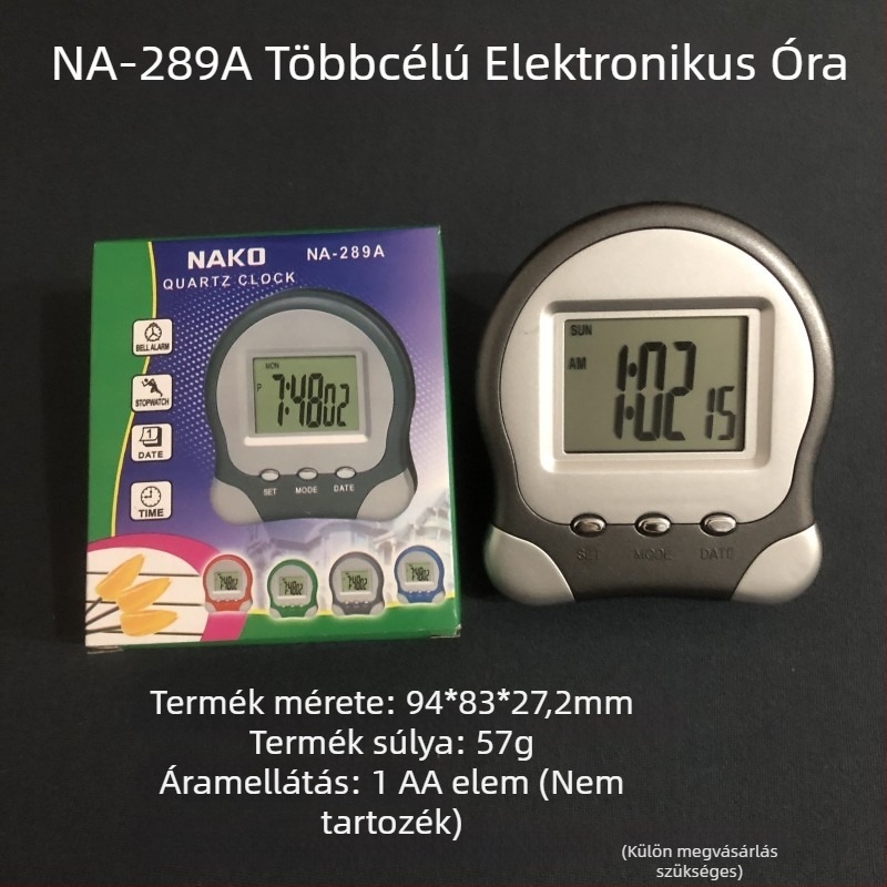 Digitális ébresztőóra LED kijelzővel, elektronikus mozgással, műanyag ház, elemről működik, testreszabható logó.