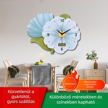 Elegáns falióra nappaliba virágos dizájnnal, fúrás nélküli felszerelés, csendes kvarcmozgás