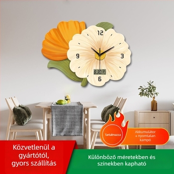 Elegáns falióra nappaliba virágos dizájnnal, fúrás nélküli felszerelés, csendes kvarcmozgás