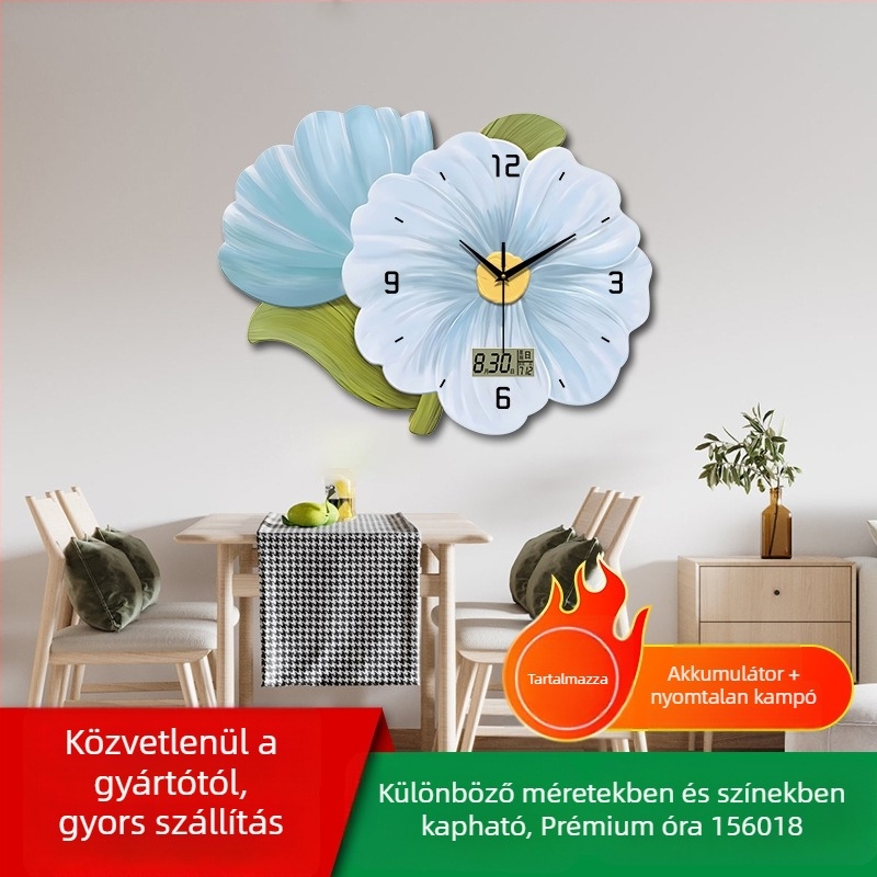Elegáns falióra nappaliba virágos dizájnnal, fúrás nélküli felszerelés, csendes kvarcmozgás