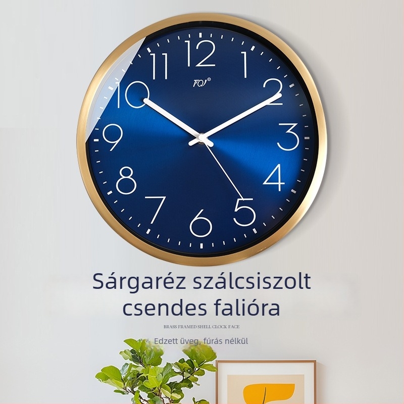TQJ Minimalista sárgaréz falióra – modern nappali dekoráció, kvarc működés, kör alakú, elemmel működik