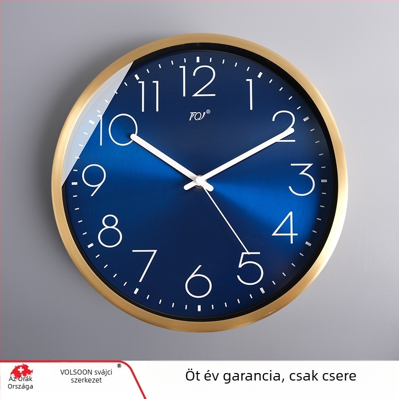 TQJ Minimalista sárgaréz falióra – modern nappali dekoráció, kvarc működés, kör alakú, elemmel működik