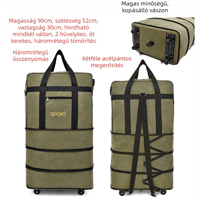 Canvas Duffel utazótáska – Márka T6, Unisex, Betűmintás, Légáteresztő, Kopásálló, Ütésálló