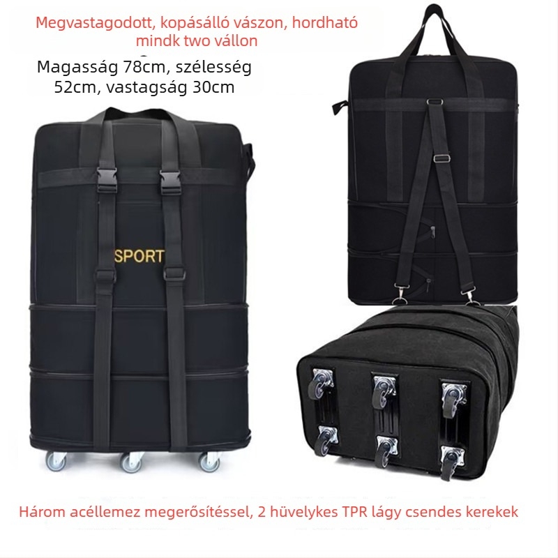 Canvas Duffel utazótáska – Márka T6, Unisex, Betűmintás, Légáteresztő, Kopásálló, Ütésálló