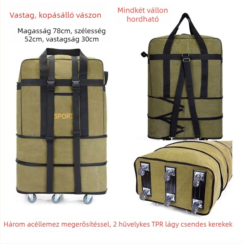 Canvas Duffel utazótáska – Márka T6, Unisex, Betűmintás, Légáteresztő, Kopásálló, Ütésálló