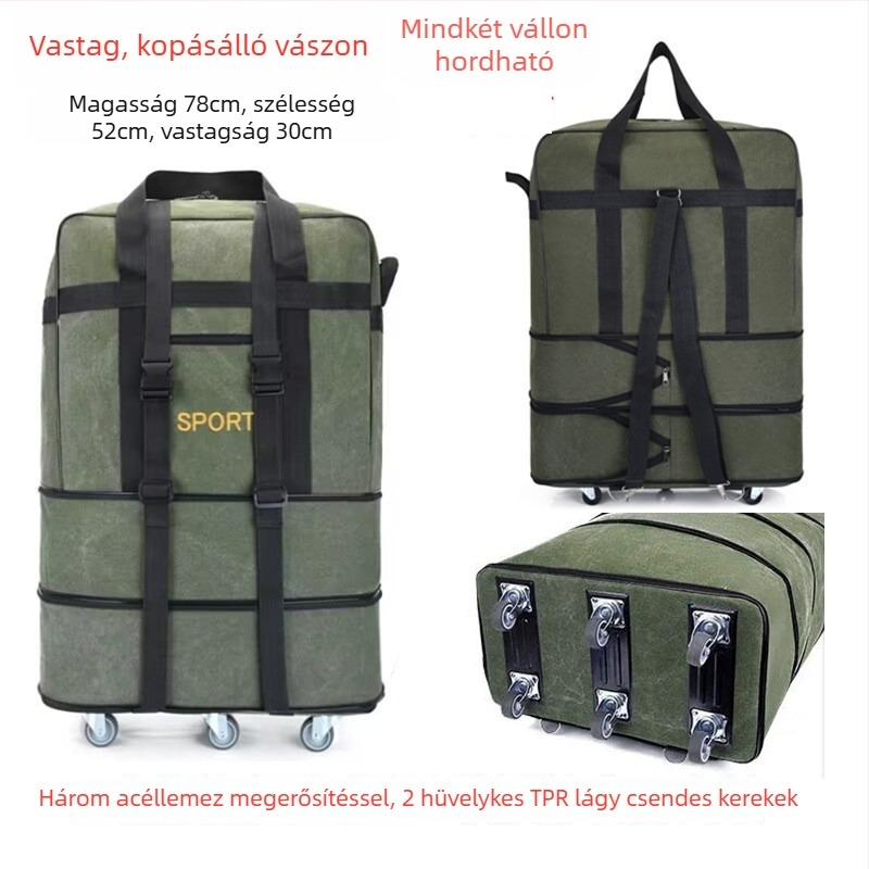 Canvas Duffel utazótáska – Márka T6, Unisex, Betűmintás, Légáteresztő, Kopásálló, Ütésálló