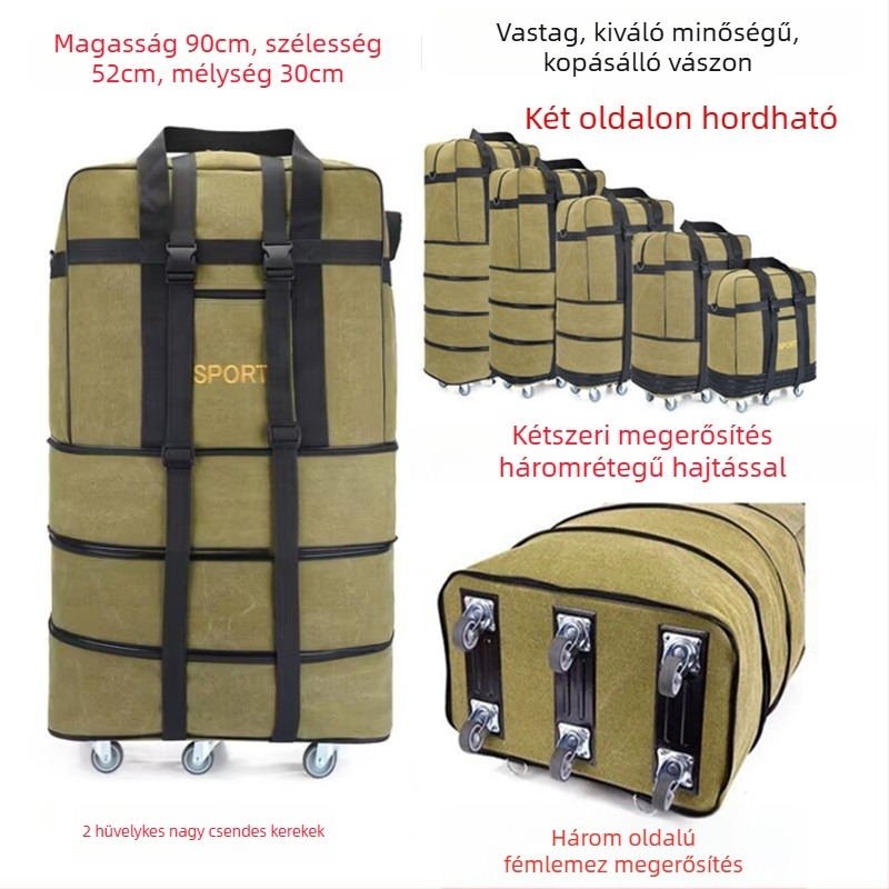 Canvas Duffel utazótáska – Márka T6, Unisex, Betűmintás, Légáteresztő, Kopásálló, Ütésálló