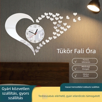 Fali óra akril testtel és tükrös számlappal; Seiko 5168S mechanizmus, elemes, egyoldalas, csendes járás, kijelző mutatókkal és számokkal