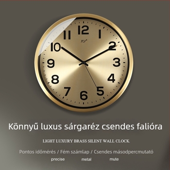 Sárgaréz falióra csendes kvarc működésű — kör alakú, nappali és hálószoba számára