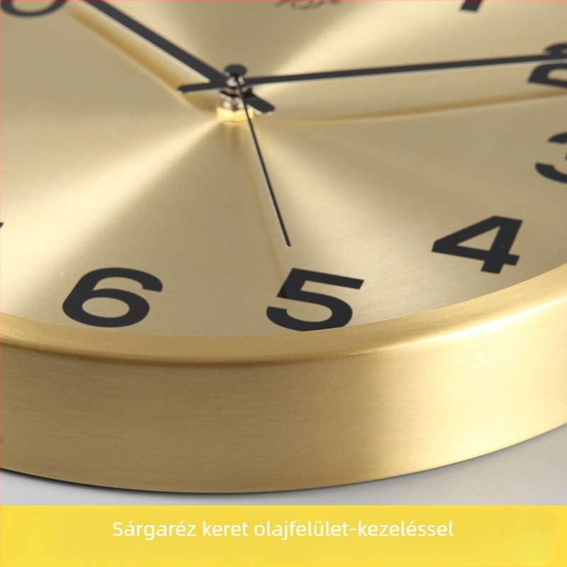 Sárgaréz falióra csendes kvarc működésű — kör alakú, nappali és hálószoba számára
