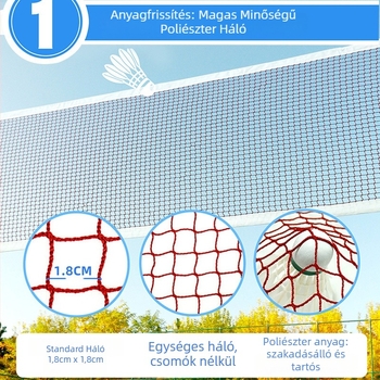 Badmintonháló, hordozható, összecsukható, belső és külső használatra, versenyszabvány, Amps márka