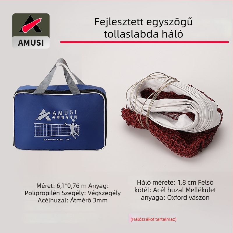 Badmintonháló, hordozható, összecsukható, belső és külső használatra, versenyszabvány, Amps márka