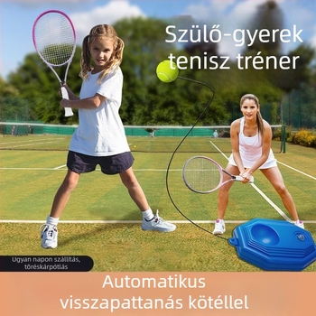 Tenisz edző rugalmas visszafutó labdával és kötéllel, automatikus visszatérés, polipropilén konstrukció, kezdőknek