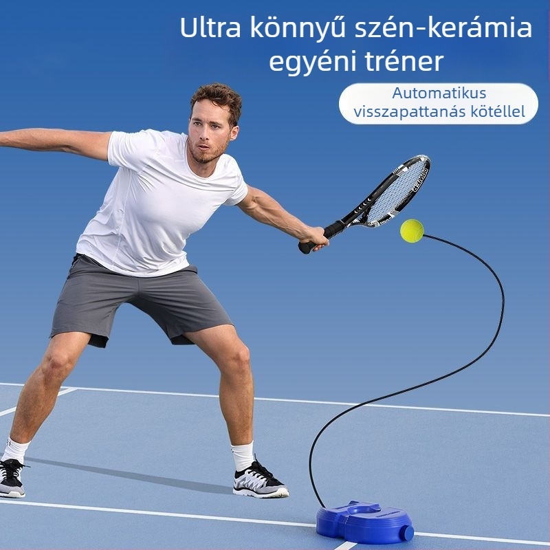 Tenisz edző rugalmas visszafutó labdával és kötéllel, automatikus visszatérés, polipropilén konstrukció, kezdőknek