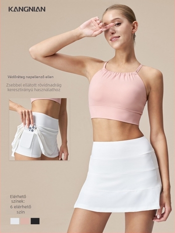 Jóga szoknya redőzött, átlátszóság elleni védő dizájn, két részes hatást keltő, A-vonalú, félhosszú